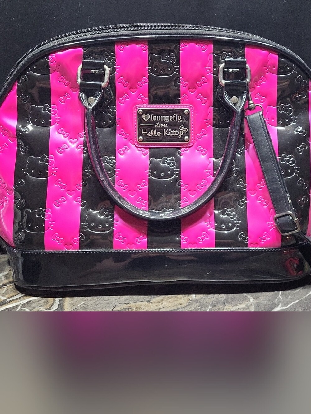 Loungefly Pink & Black Striped Hello Kitty Dome Satchel